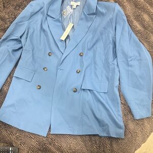 She and Sky Blue Double-Breasted Blazer
